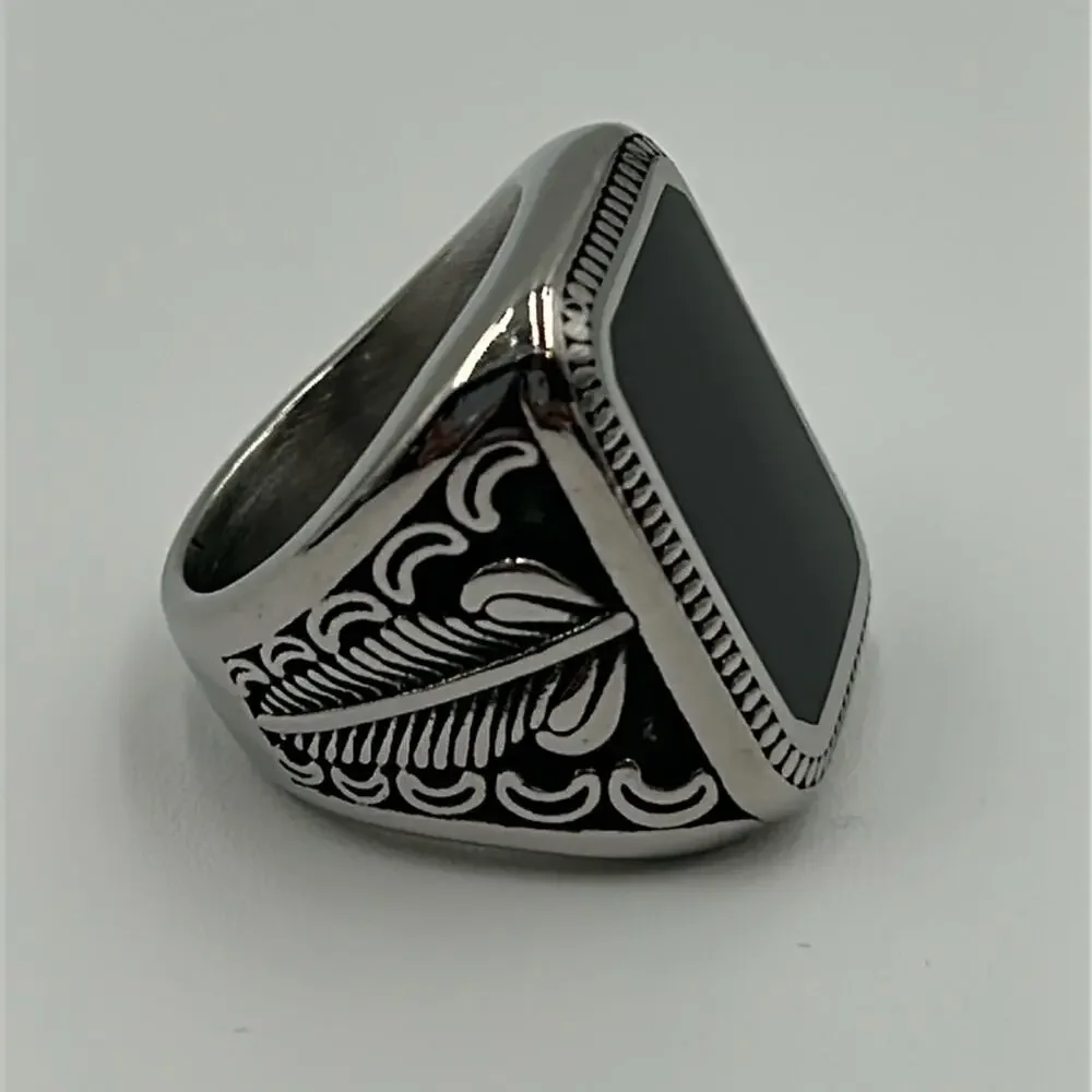 Black Onyx Handmade Natural Stone Men's Ring Size 8 NWT